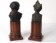 Pair earth sculptures terracotta busts characters woman nineteenth century boy