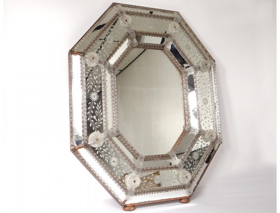 Parecloses Octagonal Mirror Venice Italy Murano Glass Flowers Ice Nineteenth Parecloses Octagonal Mirror Venice, Small Murano Glass Mirror