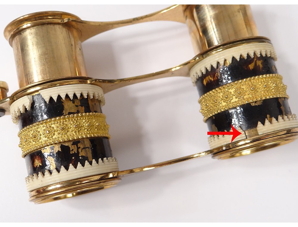 Jumelles De Théâtre Antiques En Laiton Et Cuir - Marque Lemaire - Bon état