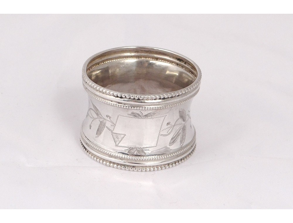 BEAU ROND DE SERVIETTE EN ARGENT MASSIF POINCON MINERVE INITIALES T.L