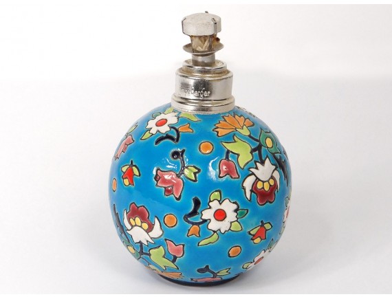 Lampe Vintage Berger En Faïence - Diffuseur à Parfum Percé Floral, France, état Excellent Avec Patine