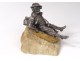 silvered bronze sculpture child sledding stone twentieth century
