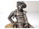 silvered bronze sculpture child sledding stone twentieth century