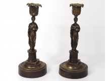 Pair bronze candlesticks torches Vestal caryatids candlesticks nineteenth