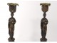 Pair bronze candlesticks torches Vestal caryatids candlesticks nineteenth