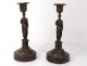 Pair bronze candlesticks torches Vestal caryatids candlesticks nineteenth