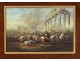 Oil on copper War battle knights ancient Greek temple horses 19th