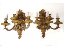 Pair large sconces 5 bronze Regency lights golden masks nineteenth