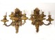 Pair large sconces 5 bronze Regency lights golden masks nineteenth