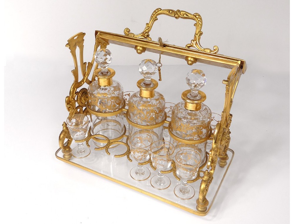 Cellar bronze golden liquor decanters 3 10 crystal glasses