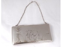 Russian small solid silver evening bag Moscow palm elephant twentieth 323gr