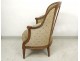 Bergère gondola Louis XVI carved walnut armchair tapestry XVIII seat