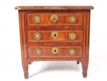 Small chest mastery Louis XVI inlaid satinwood pink marble 18th