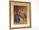 Watercolor portrait woman mother and children bourgeois globe F. Genaille nineteenth