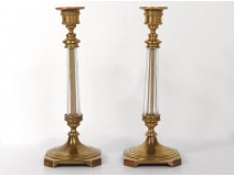 Pair of sconces gilt bronze candlesticks crystal candlesticks nineteenth century