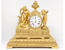 gilded pendulum goddess Hygeia snake cherub Eros Cupidon clock XVIII