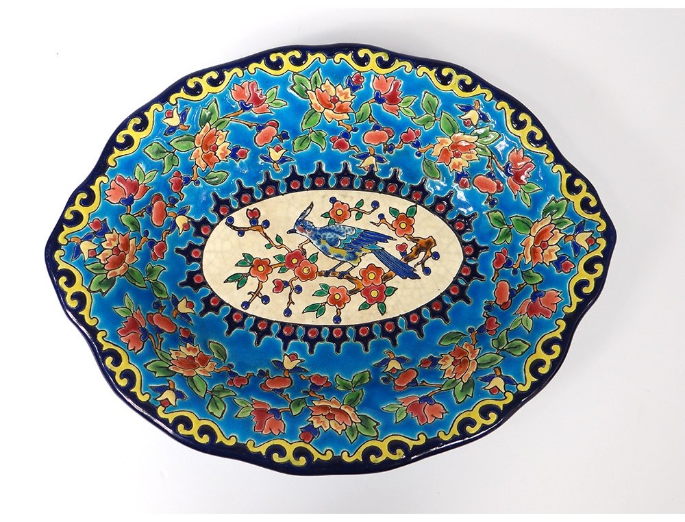 Plateau En Faïence De Longwy – Multicouleur – Vintage