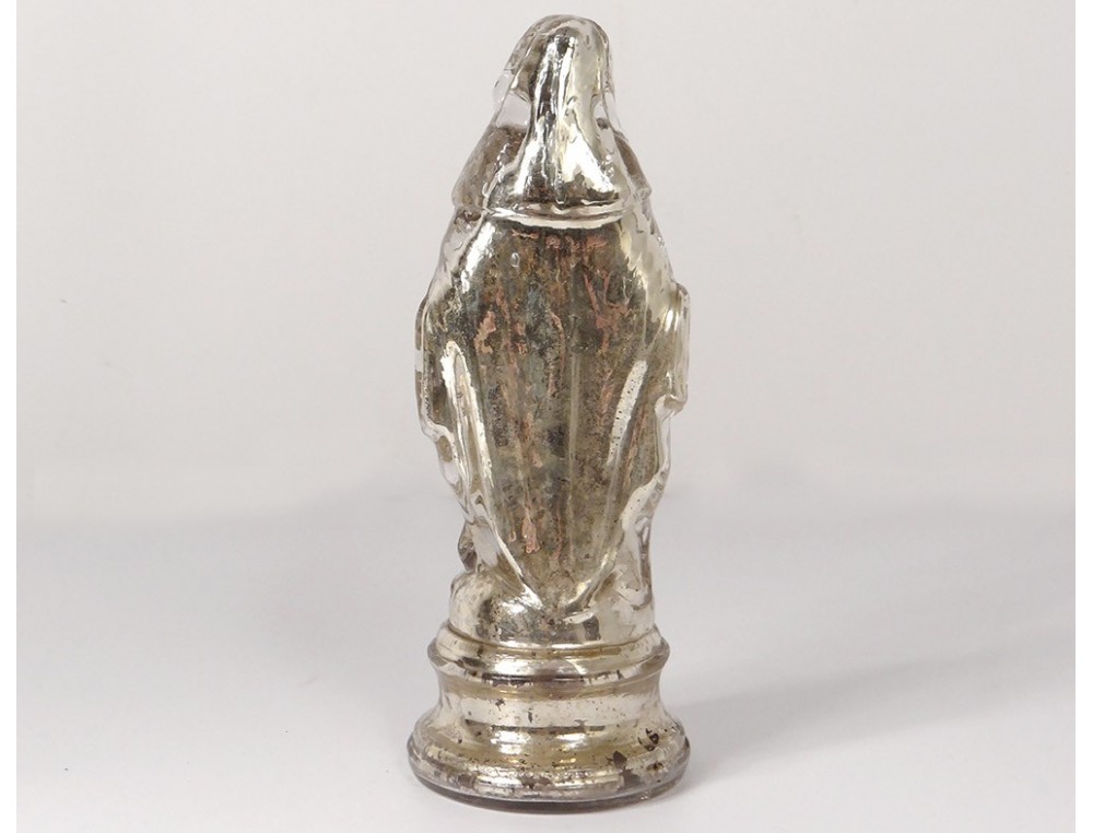 Statuette Vierge Marie En Verre Mercurisé XIXème Siècle - Hauteur 17.5cm, Origine France, Occasion