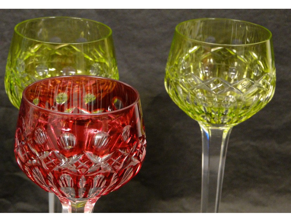 6 x Cristallerie SAINT LOUIS Antique French Wine Hock Cut Green Crysta –