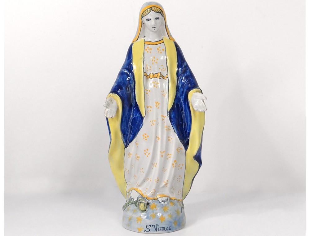 Statuette Sainte Vierge Marie Serpent Faience Hb Quimper Xixeme Siecle