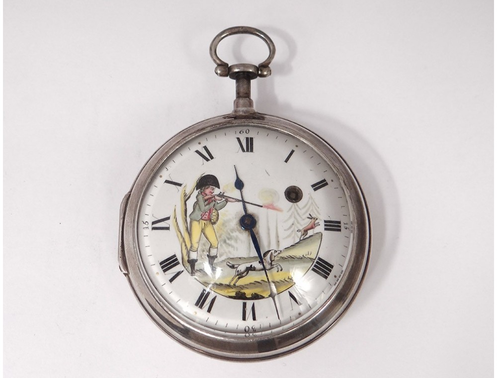 Montre de chasse coq argent massif sc ne chasse Boillat La Chaux