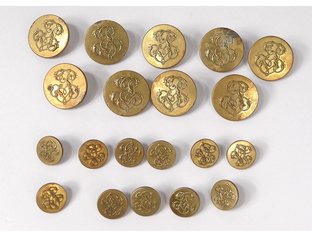 BOUTONS anciens PIVOINE Laiton embossé XIXème LOT de 5 - : 12 mm COLLECTION