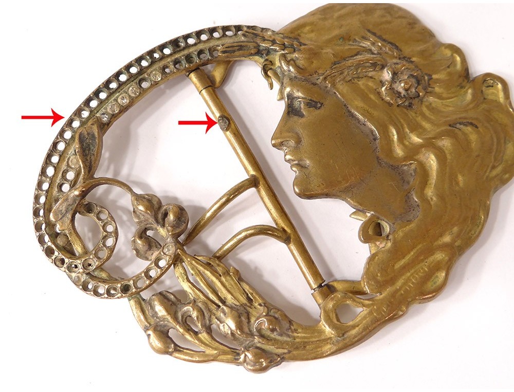 Boucle De Ceinture Ancienne Style Art Nouveau - Bronze Floral - Compatible Ceinture 35 Mm