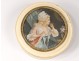 Round carved ivory carved miniature woman decorated interior scene XIXth