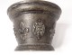 Mortar apothecary bronze flowers lys mascarons faune Puy-en-Velais XVIIè