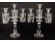 Pair candelabra candlesticks 3 lights crystal pendants Baccarat Medallion XXth