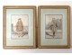 Pair engravings gold thread fabric noble characters king court France XVIIIth c.