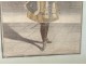 Pair engravings gold thread fabric noble characters king court France XVIIIth c.