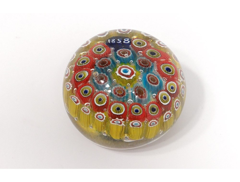 Presse-papier Boule Sulfure Millefiori – Cristal, Diamètre 6 Cm (ancien)