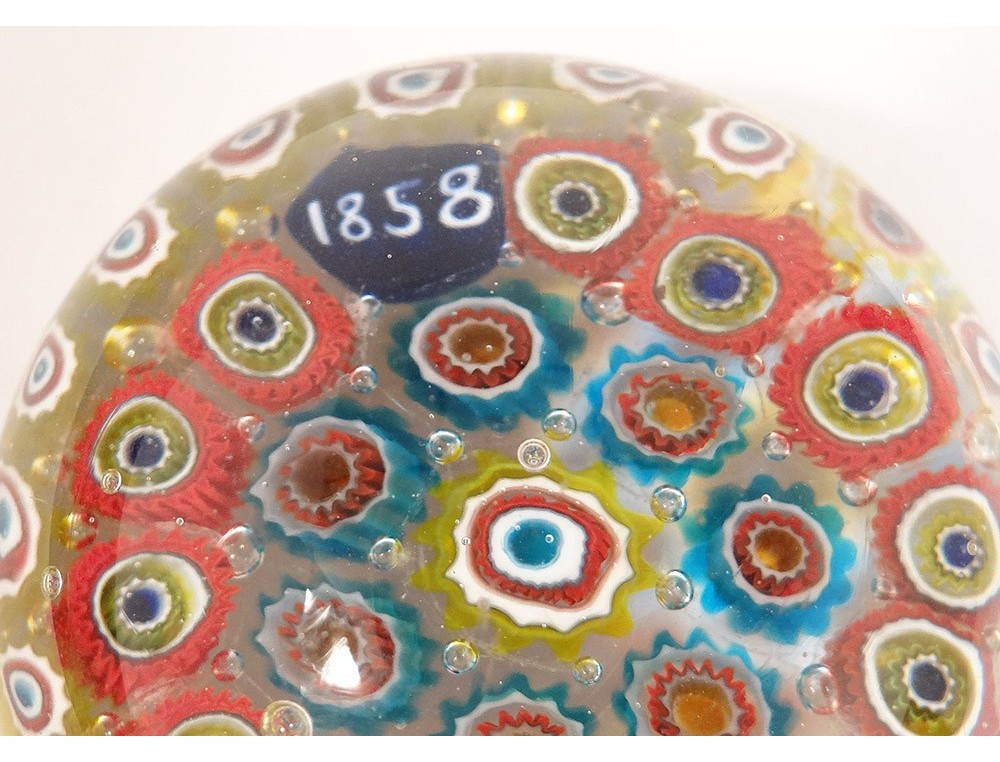 Presse-papier Boule Sulfure Millefiori – Cristal, Diamètre 6 Cm (ancien)