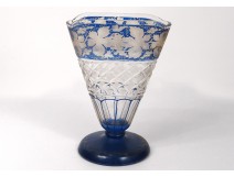 Vase crystal carved Bohemia grape vine leaves grapes XIXth century