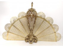 Firewall fan bronze gilt rocaille flowers foliage fireguard XIXth