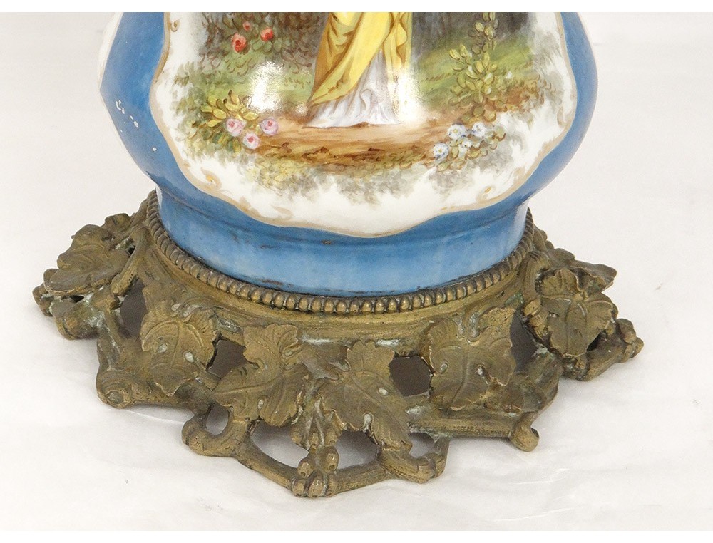Lampe à Pétrole Vintage – Verre Et Porcelaine Blanche, Motif Floral, Art Déco, 50 Cm