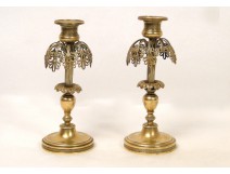 Pair of gilt brass candlesticks palmettes eighteenth