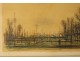 Lithograph Jean Carzou landscape character city trees 1959 20th century