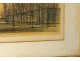 Lithograph Jean Carzou landscape character city trees 1959 20th century