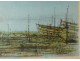 Lithograph Jean Carzou landscape stranded boats beach sea 1959 20th century