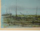 Lithograph Jean Carzou landscape stranded boats beach sea 1959 20th century