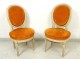 Pair Louis XVI chairs wood carved lacquered medallion case 18th century