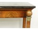Console Empire mahogany columns bronze balls marble gray table XIXth century