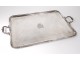 Plate with handles Louis XV rocaille coat of arms metal Victor Saglier 19è
