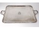 Plate with handles Louis XV rocaille coat of arms metal Victor Saglier 19è