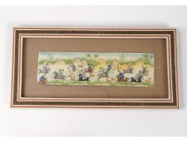 Miniature ivory perse India characters horses polo frame Khatam kari XXè