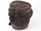 Tobacco box carved wood Black Forest head dog cigar knot XIXth century