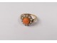 Gold ring 14 carat coral small pearls gold ring 3,84gr XXth century