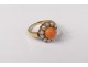 Gold ring 14 carat coral small pearls gold ring 3,84gr XXth century